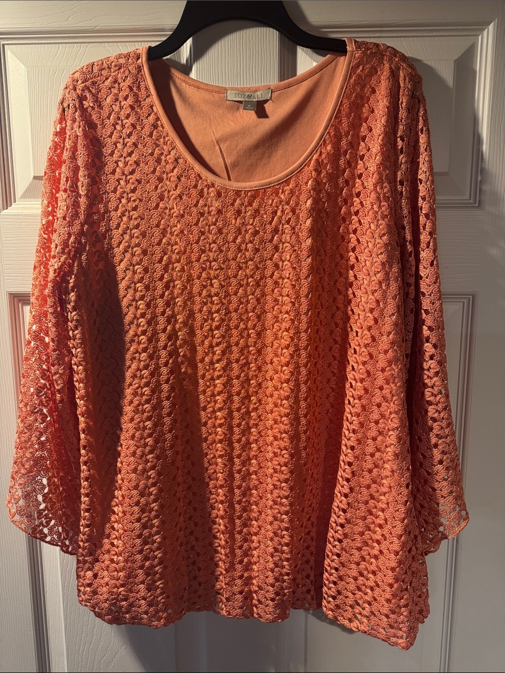 Roz & Ali Peach Crochet Overlay Blouse